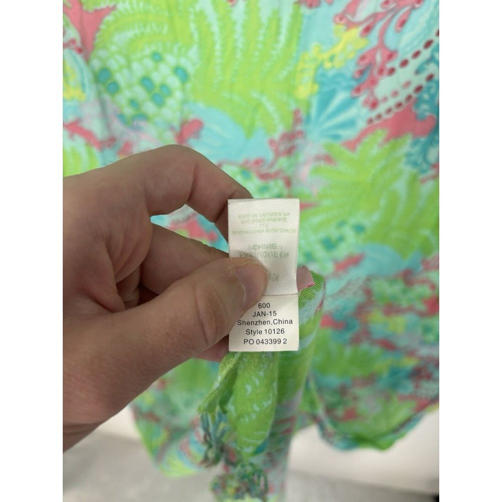 Lilly Pulitzer Murfee Scarf Wrap Fringe Floral Printed Rayon Colorful Pink Green - Picture 5 of 5